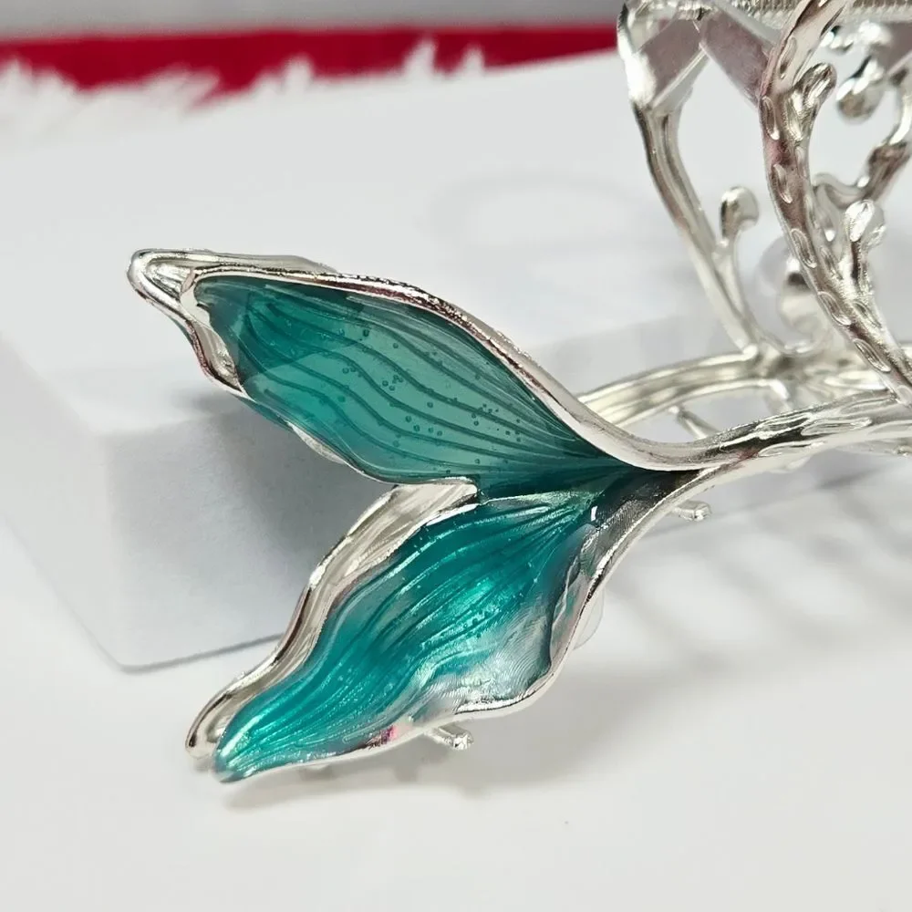 Large Mermaid Tail Hair Claw Turquoise Enamel Pearl Coastal Statement Clip